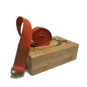 Laser Engraved Bamboo Block & Strap Combo (Orange Strap)