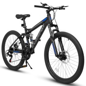 Ecarpat Mountain Bike 27 Inch Wheels, 21-Speed Full Suspension Mens Womens Trail Commuter City Mountain Bike