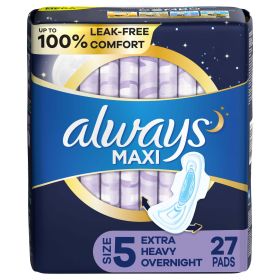 Always Maxi Pads Unscented with Wings Overnight Absorbency;  Size 5 27 Ct