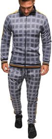 Men's 2 Pieces Tracksuits Jacket and Pants Casual Full Zip Running Jogging Athletic Plaid Sports Sweatsuits (Color: Light Grey, size: XL)